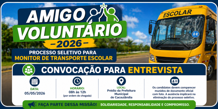 Prefeitura de Cacaulândia divulga homologação, resultado parcial e convocação para entrevistas do Processo Seletivo de Amigo Voluntário