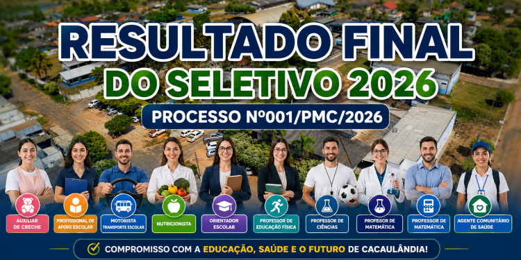 Prefeitura de Cacaulândia divulga resultado final do Processo Seletivo Simplificado nº 001/PMC/2026