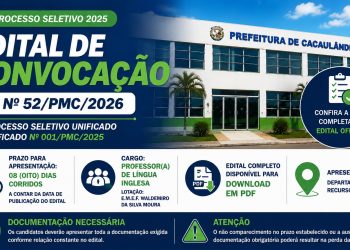 Edital de Convocação nº52/PMC/2026 do Processo Seletivo Unificado Simplificado nº001/PMC/2025