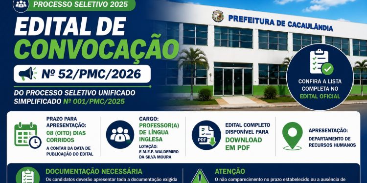 Edital de Convocação nº52/PMC/2026 do Processo Seletivo Unificado Simplificado nº001/PMC/2025