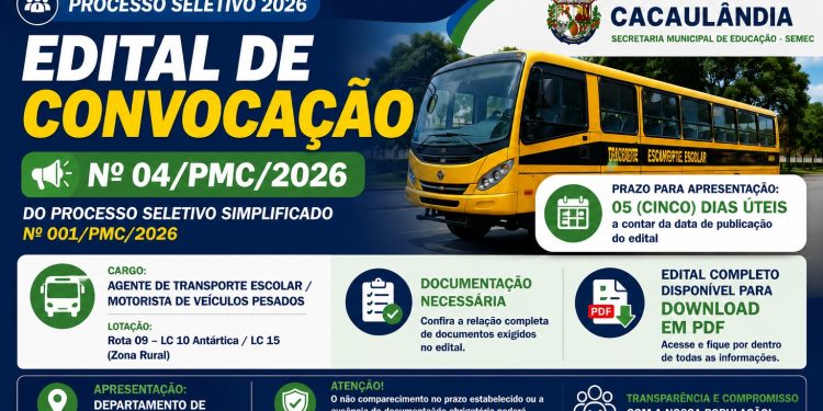 Edital de Convocação nº04/PMC/2026 do Processo Seletivo Simplificado nº007/PMC/2026