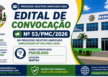 EDITAL DE CONVOCAÇÃO Nº53/PMC/2026 PROCESSO SELETIVO Nº001/PMC/2025
