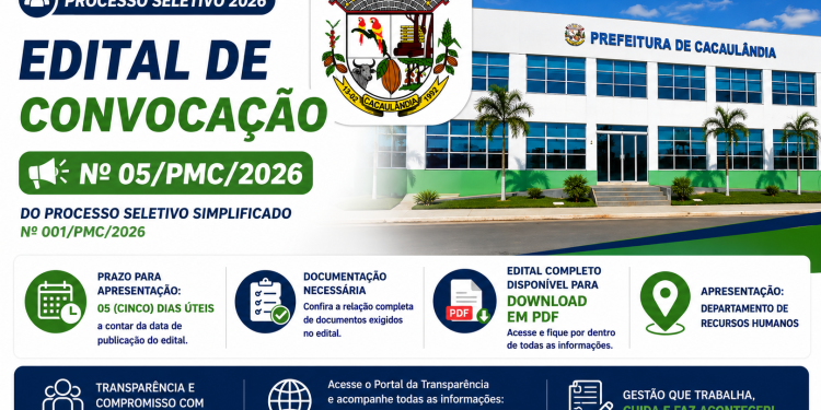 Edital de Convocação nº05/PMC/2026 do Processo Seletivo Simplificado nº001/PMC/2026