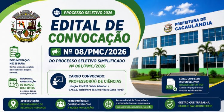 EDITAL DE CONVOCAÇÃO Nº08/PMC/2026 DO PROCESSO SELETIVO Nº 001/PMC/2026