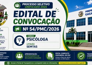 EDITAL DE CONVOCAÇÃO Nº54/PMC/2026 – PROCESSO SELETIVO Nº001/PMC/2025