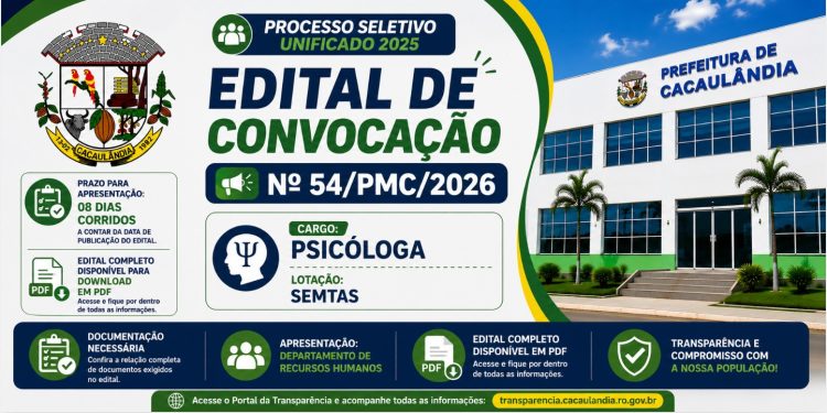 EDITAL DE CONVOCAÇÃO Nº54/PMC/2026 – PROCESSO SELETIVO Nº001/PMC/2025