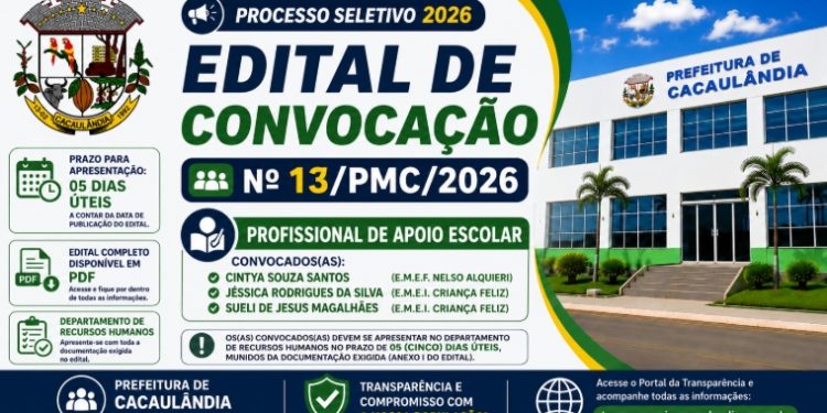 EDITAL DE CONVOCAÇÃO  Nº13/PMC/2026 PROCESSO SELETIVO Nº001/PMC/2026