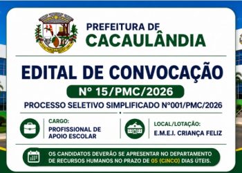 EDITAL DE CONVOCAÇÃO Nº 15/PMC/2026 DO PROCESSO SELETIVO Nº 001/PMC/2026