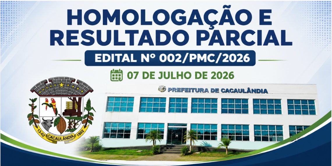 Prefeitura de Cacaulândia divulga homologação e resultado parcial do Processo Seletivo Simplificado nº 002/PMC/2026