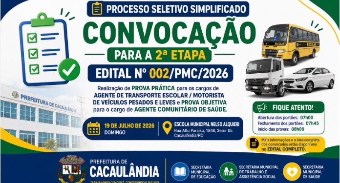 Prefeitura convoca candidatos classificados para a 2ª etapa do Processo Seletivo 002/2026