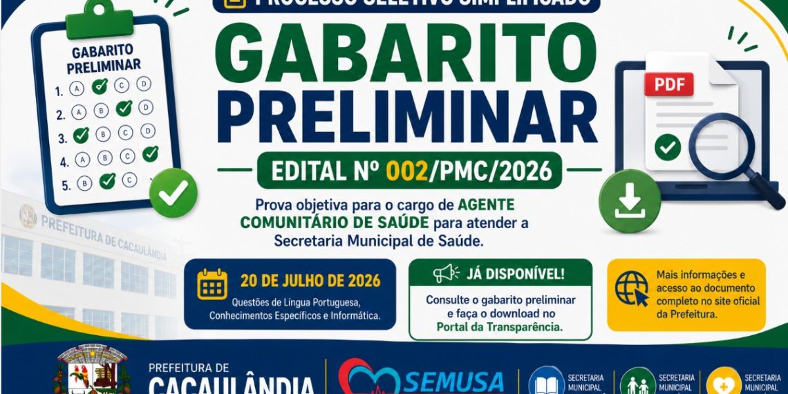 Prefeitura divulga gabarito preliminar da prova para Agente Comunitário de Saúde