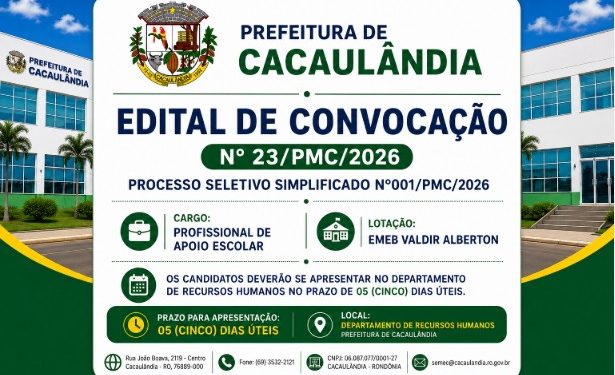EDITAL DE CONVOCAÇÃO  Nº23/PMC/2026 PROCESSO SELETIVO Nº001/PMC/2026