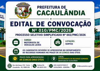 EDITAL DE CONVOCAÇÃO  Nº010/PMC/2026 PROCESSO SELETIVO Nº002/PMC/2026