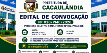 EDITAL DE CONVOCAÇÃO  Nº010/PMC/2026 PROCESSO SELETIVO Nº002/PMC/2026