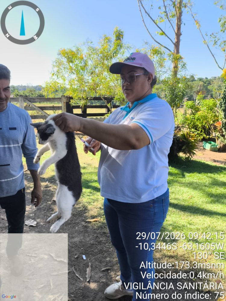 Vacinação antirrábica percorre zona rural de Cacaulândia e reforça proteção de cães, gatos e da população