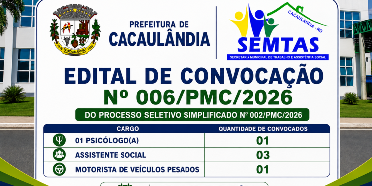 EDITAL DE CONVOCAÇÃO  Nº006/PMC/2026 PROCESSO SELETIVO Nº002/PMC/2026