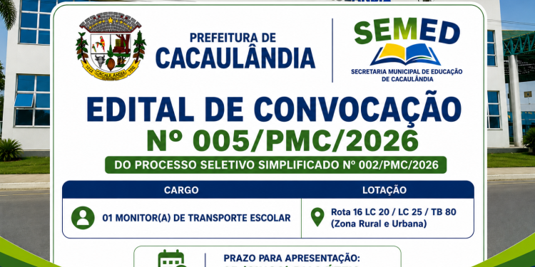 EDITAL DE CONVOCAÇÃO  Nº005/PMC/2026 PROCESSO SELETIVO Nº002/PMC/2026