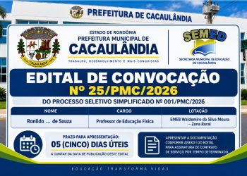 EDITAL DE CONVOCAÇÃO  Nº25/PMC/2026 PROCESSO SELETIVO Nº001/PMC/2026