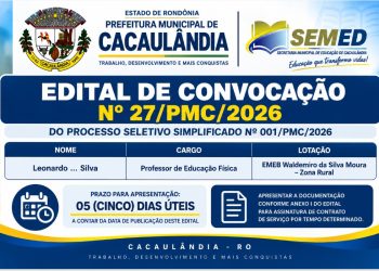 EDITAL DE CONVOCAÇÃO Nº27/PMC/2026 PROCESSO SELETIVO Nº001/PMC/2026