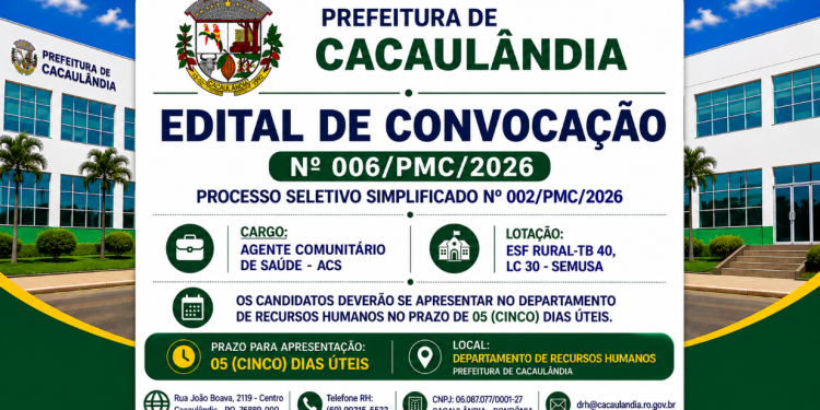 EDITAL DE CONVOCAÇÃO  Nº006/PMC/2026 PROCESSO SELETIVO Nº002/PMC/2026